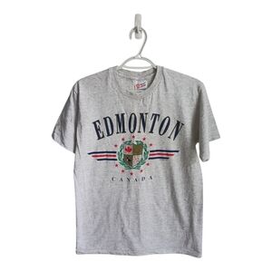 Vintage 90's Hanes Gray Edmonton Canada T Shirt Medium Single Stitched Patriotic